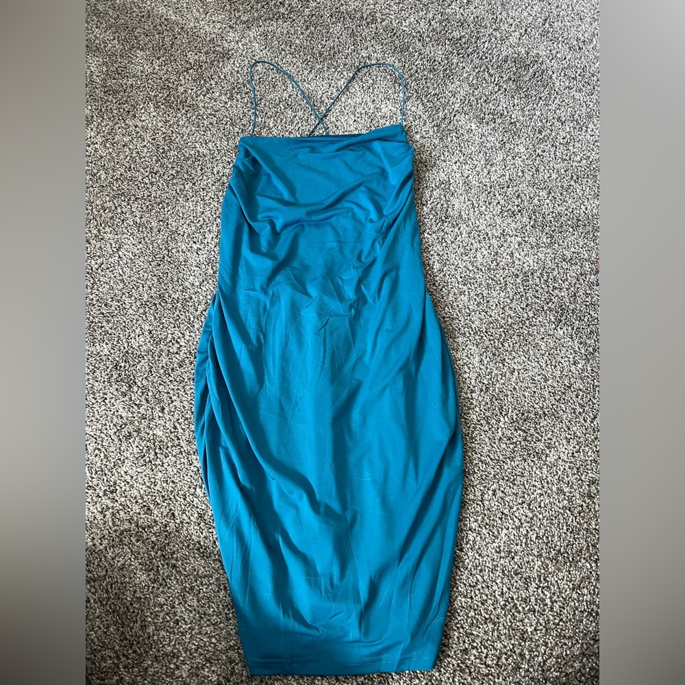 Ella Teal Midi Dress with Spaghetti Straps